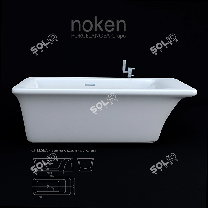 Luxury Chelsea Noken Bathtub & Floor-Mounted Lounge Faucet 3D model image 1