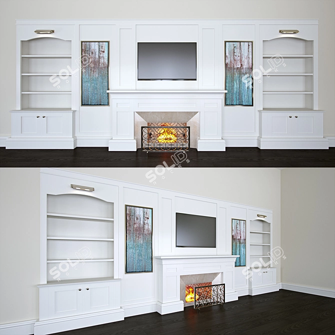 Title: Lux Deco Bookshelf with Fireplace 3D model image 1