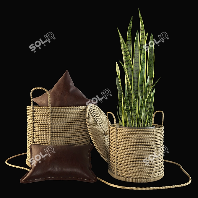 Versatile Decor Set: Basket, Vase, Stand, Rope, Cushions 3D model image 3