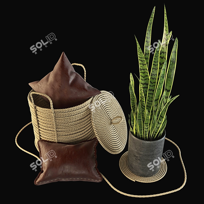 Versatile Decor Set: Basket, Vase, Stand, Rope, Cushions 3D model image 1