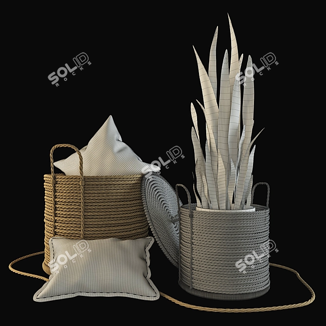 Versatile Decor Set: Basket, Vase, Stand, Rope, Cushions 3D model image 2