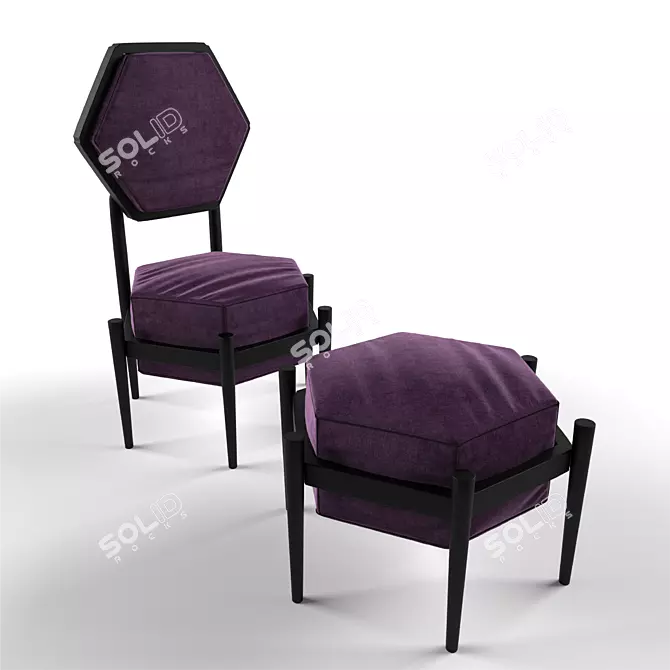 Polygon Chair and Pouf Set 3D model image 1