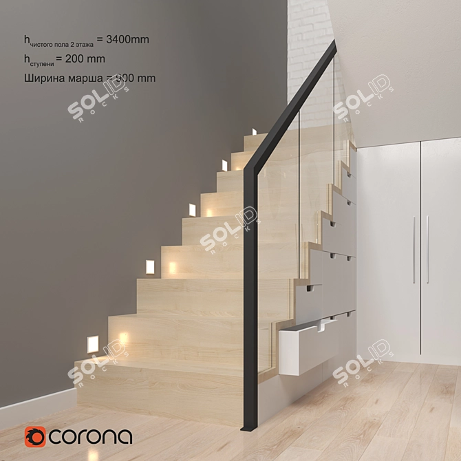 Modern Stair Storage with Mirror 3D model image 1