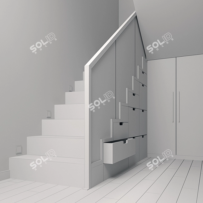 Modern Stair Storage with Mirror 3D model image 3