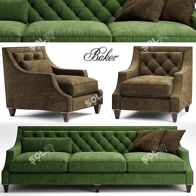 Elegant Baker Tufted Sofa & Chair 3D model image 1