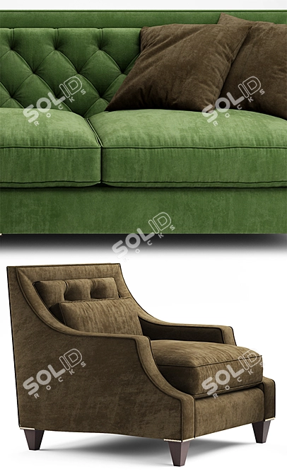 Elegant Baker Tufted Sofa & Chair 3D model image 2