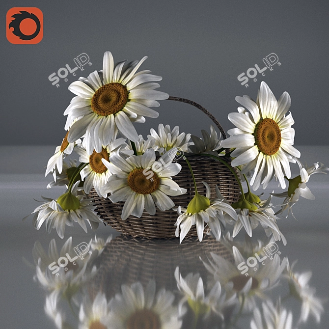 Daisy Delight: Stunning Basket of Blooms 3D model image 1