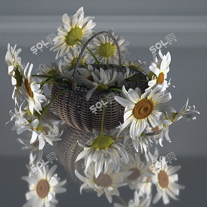 Daisy Delight: Stunning Basket of Blooms 3D model image 2