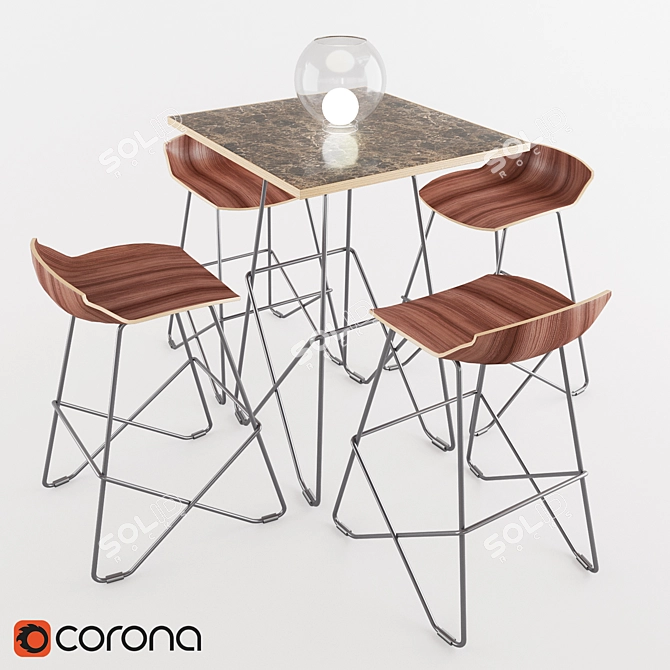 Sleek Wood Stools - Caimi Brevetti_Set 3D model image 1