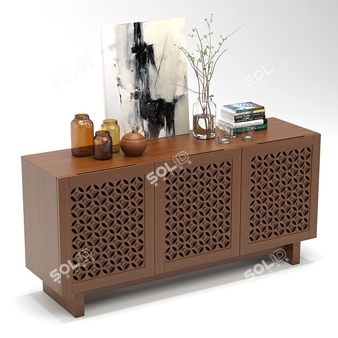 Moroccan Inspired Carved Wood Media Console 3D model image 3