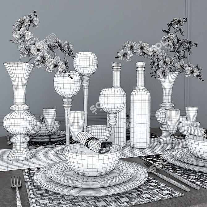 Orchid Bouquet Table Setting 3D model image 3