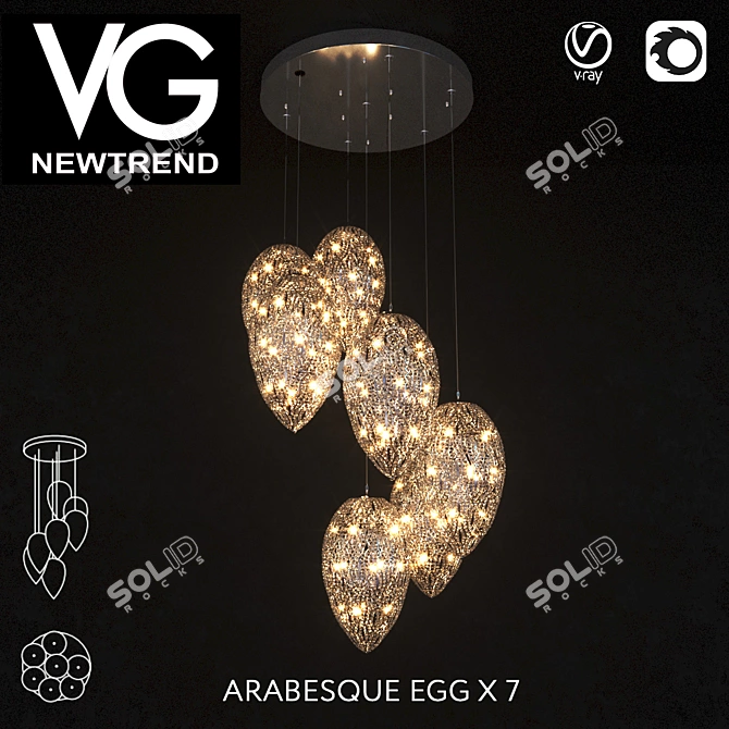 Modern Arabesque Egg Chandelier 3D model image 1