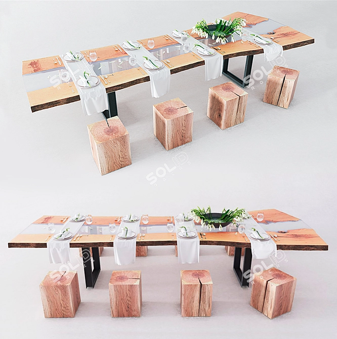  Rustic Wood Slab Tableware 3D model image 1