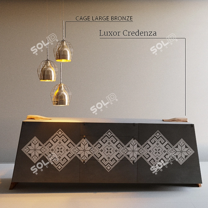 Ukrainian Ornament Chest & White Cage Chandelier 3D model image 1