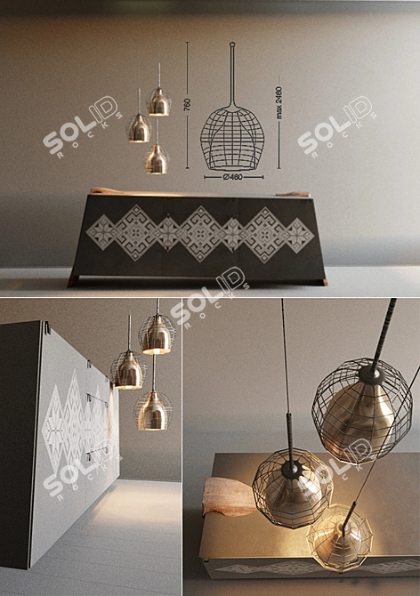 Ukrainian Ornament Chest & White Cage Chandelier 3D model image 2
