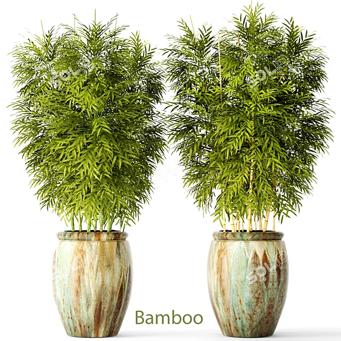 Renewable Bamboo Set: Eco-Friendly Dining Solution 3D model image 1