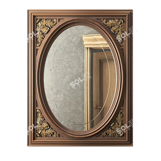 Elegant Carved Oval Mirror 3D model image 1