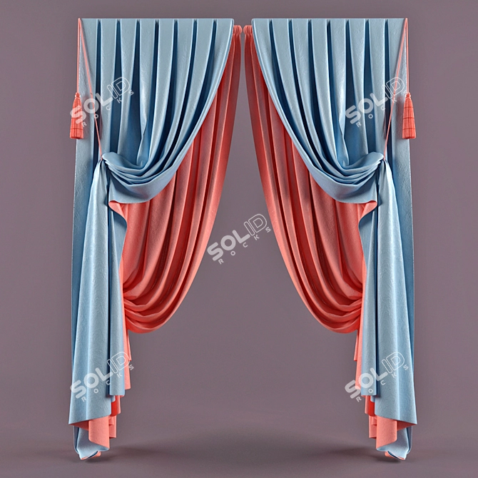 Elegant Pleated Curtain with Tassel 3D model image 1