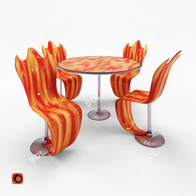 Flame-Print Table and Chair Set 3D model image 1