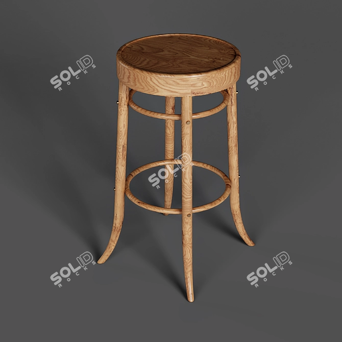 Rustic Wooden Bar Stool 3D model image 1