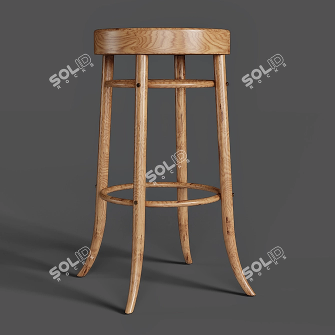 Rustic Wooden Bar Stool 3D model image 2