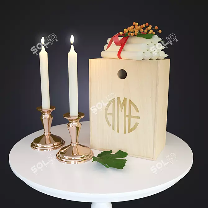 Copper Candle Decor Set 3D model image 1