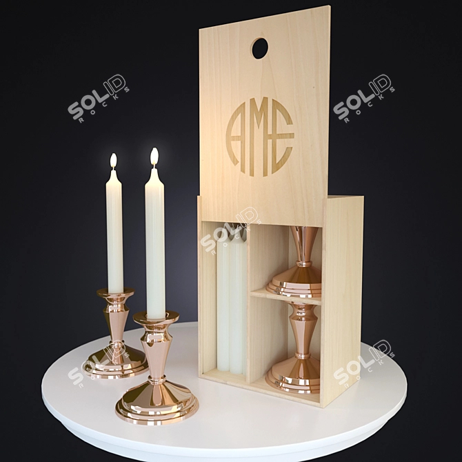 Copper Candle Decor Set 3D model image 3