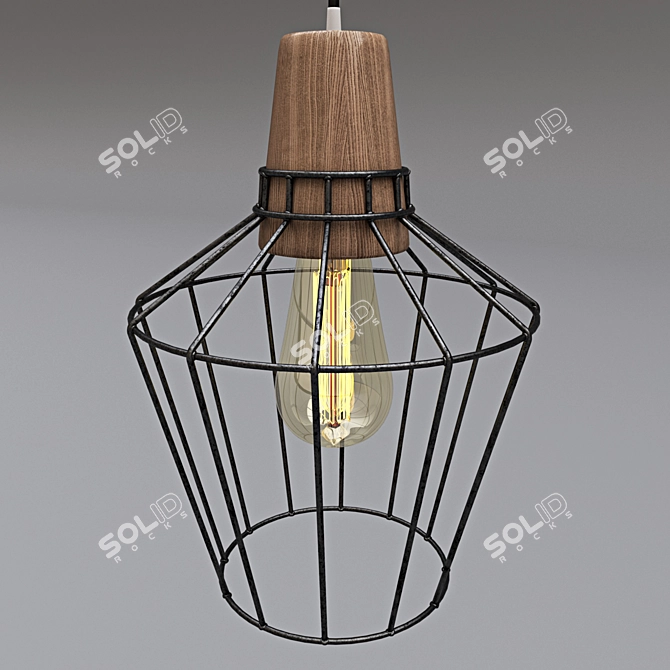 Industrial Loft Woodcage Pendant 3D model image 1