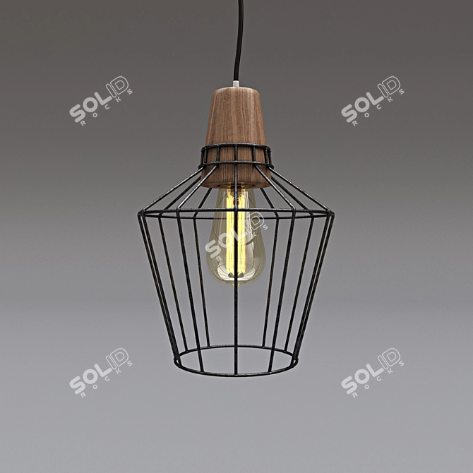 Industrial Loft Woodcage Pendant 3D model image 2