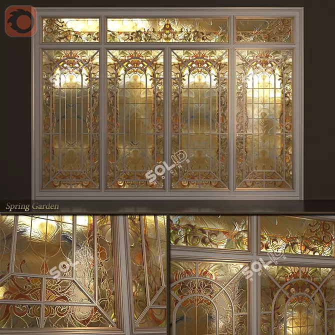 Vibrant Blooms Stained Glass 3D model image 1