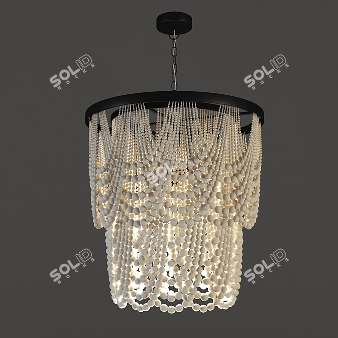 Elegant Draped Wood Bead Chandelier 3D model image 1