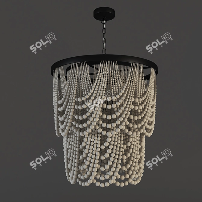 Elegant Draped Wood Bead Chandelier 3D model image 2