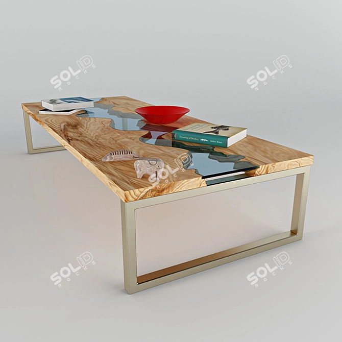 Elegant Wood Glass Coffee Table 3D model image 1
