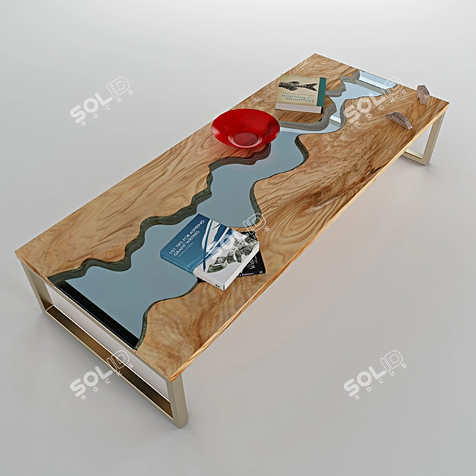 Elegant Wood Glass Coffee Table 3D model image 3