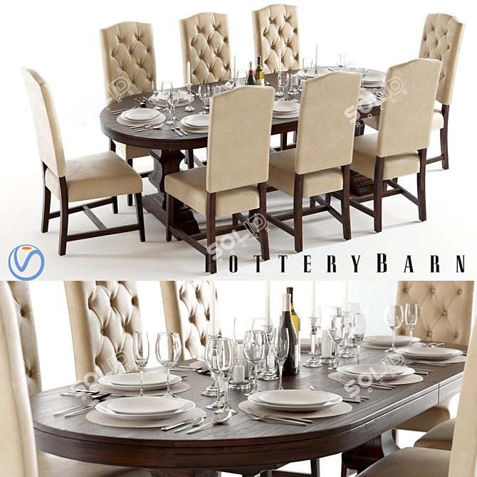 Elegant Pottery Barn Dining Set 3D model image 1