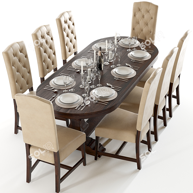 Elegant Pottery Barn Dining Set 3D model image 2