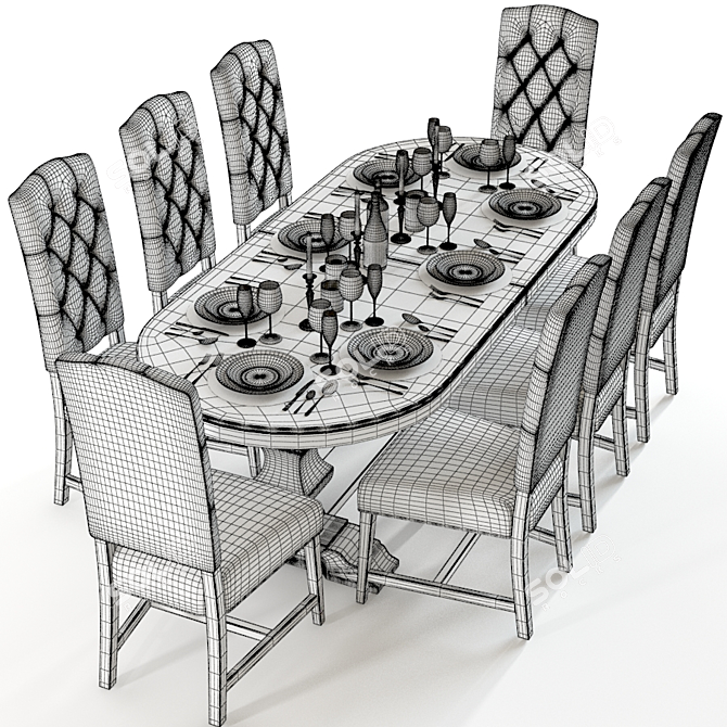 Elegant Pottery Barn Dining Set 3D model image 3