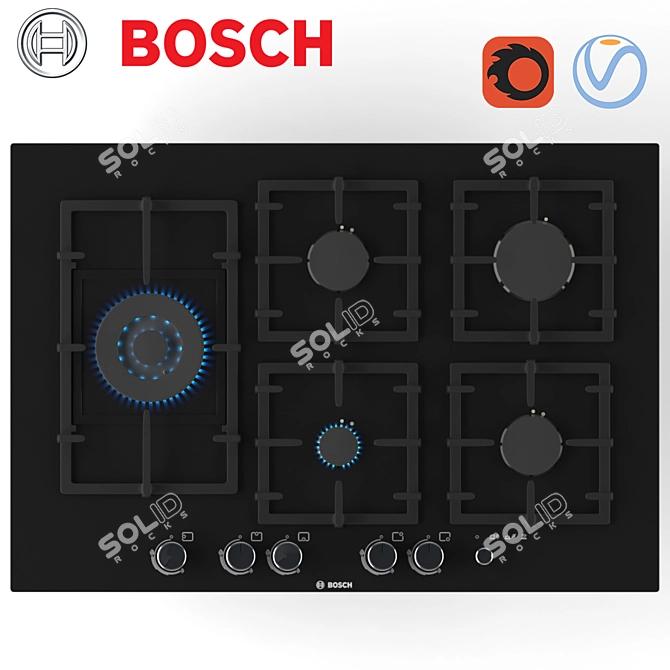 Bosch PPS816M91E: 5-Burner Gas Cooktop 3D model image 1