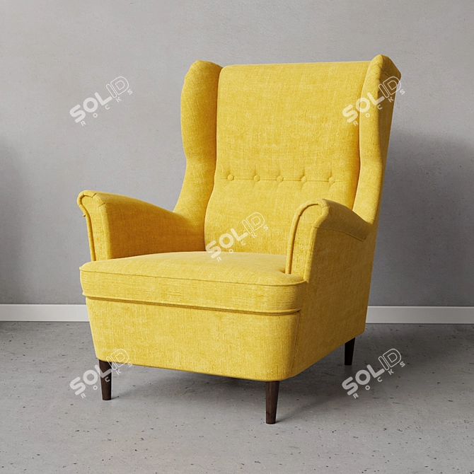 Modern Wing Chair in Vibrant Yellow Skiftebo Finish 3D model image 2