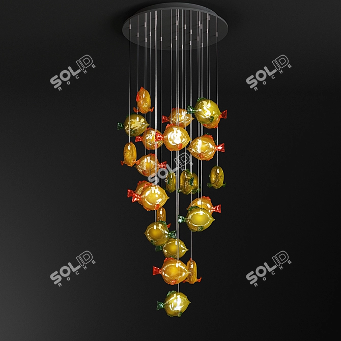 Murano Fish Chandelier: Transformable Poolside & Staircase Lighting 3D model image 1