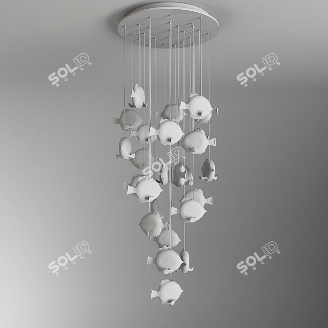 Murano Fish Chandelier: Transformable Poolside & Staircase Lighting 3D model image 2