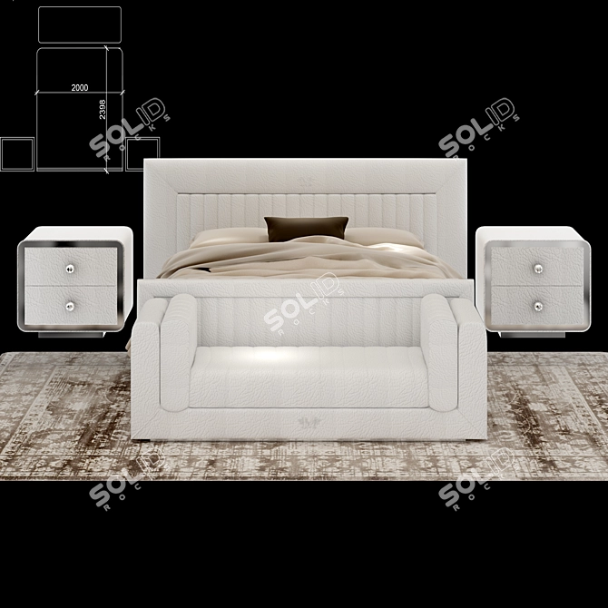 Luxury 3D Bed Set 3D model image 1