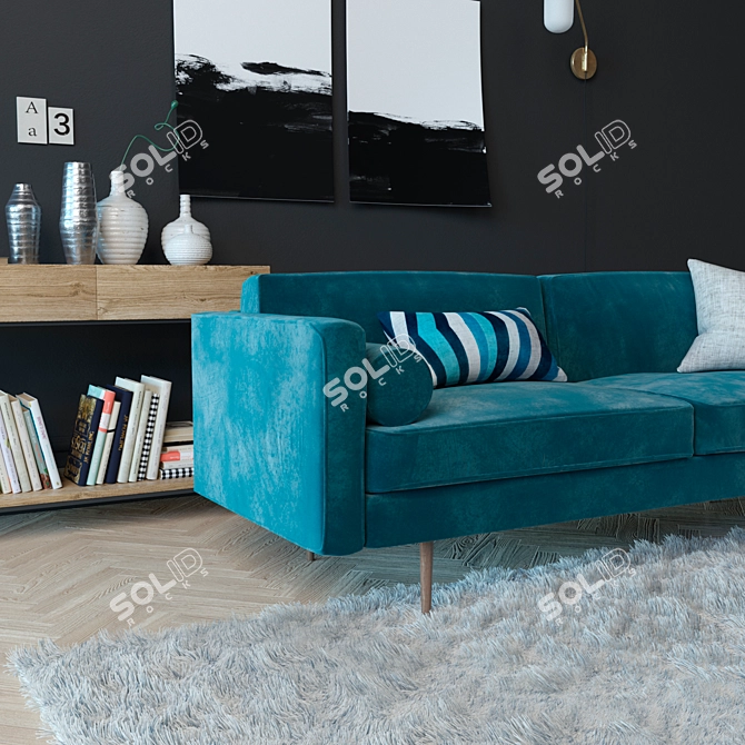 Mid-Century Sofa Set: Monroe Sofa & Decor 3D model image 2