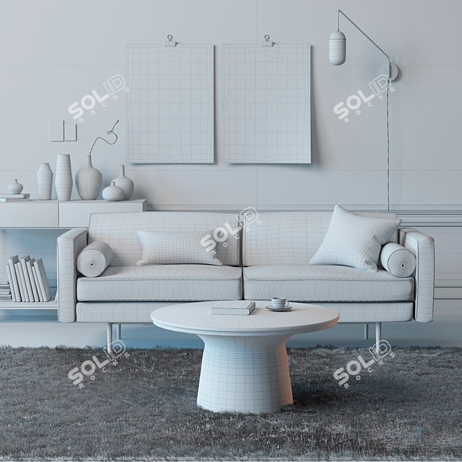Mid-Century Sofa Set: Monroe Sofa & Decor 3D model image 3