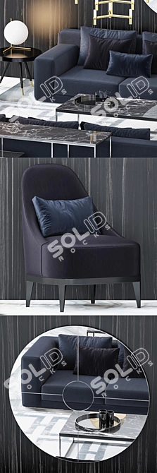 Luxury Furniture Set: Chester Bench, Ennis Rug, Stanley Armchair, Elis Sofa & More 3D model image 2