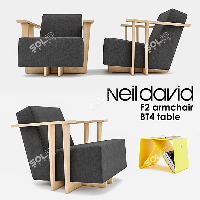 Neil David F2 Armchair & BT4 Table: Modern Comfort & Style 3D model image 1