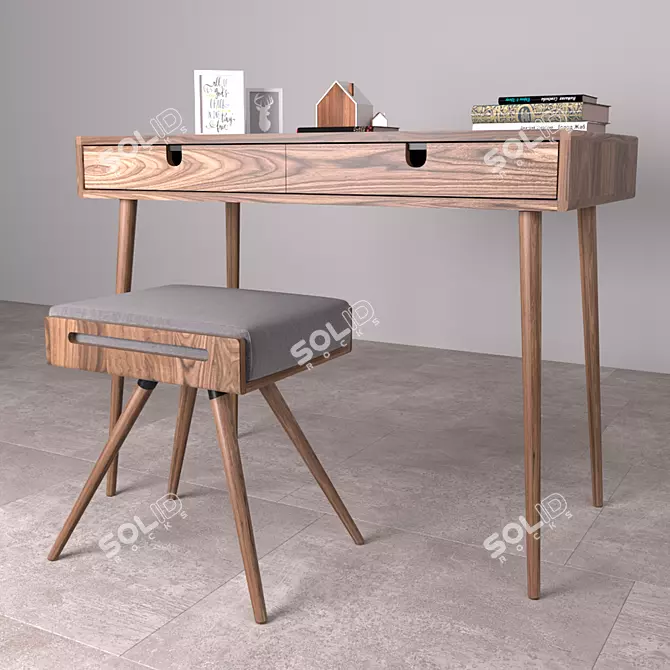 Walnut Stool & Board Desk 3D model image 1