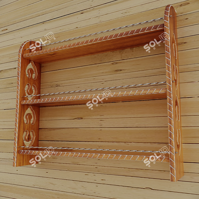 Ethnic Carved Shelf - Natural Wood with Contrast Trim 3D model image 3