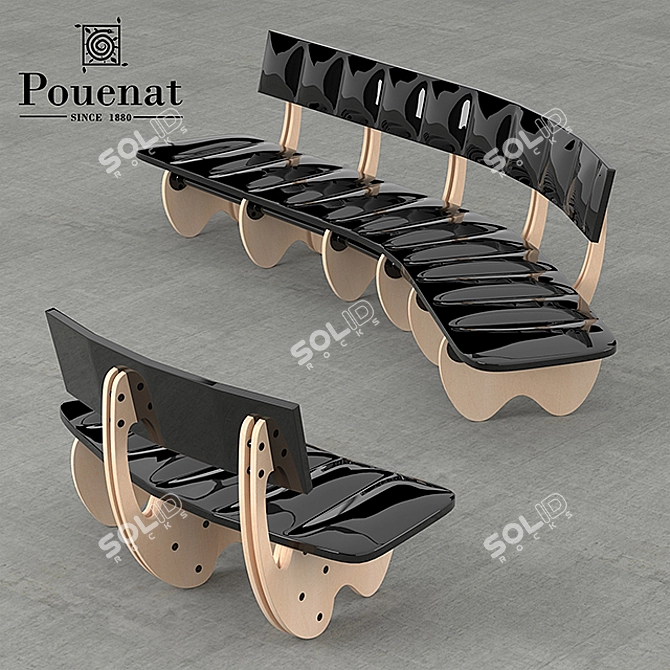 Silverwing Bench: Stylish Metal and Wood Seating 3D model image 1