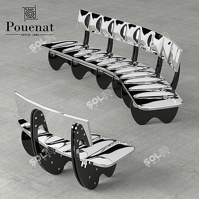 Silverwing Bench: Stylish Metal and Wood Seating 3D model image 2